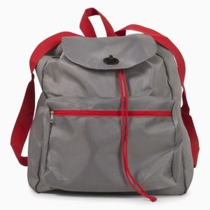 Grey/Red Poly Foldable Backpack NWOT